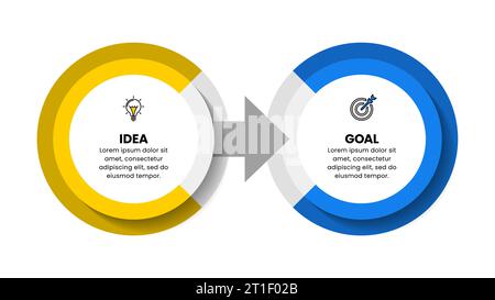 Modèle infographique avec icônes et 2 options ou étapes. Deux cercles. Peut être utilisé pour la mise en page de flux de travail, diagramme, bannière, webdesign. Illustration vectorielle Illustration de Vecteur