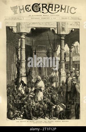 Journal victorien Princes of Wales, plus tard roi Édouard VII, visiting the Monkey Temple, at Benares India, 1876 Banque D'Images