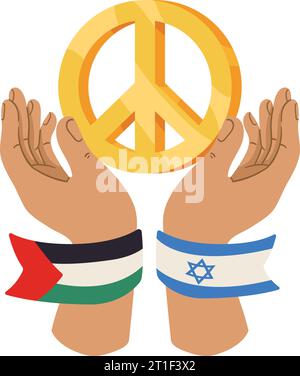 drapeaux de palestine et israël en mains avec emblème de paix Illustration de Vecteur