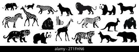 Ensemble de silhouettes de divers animaux noirs. Illustration vectorielle Illustration de Vecteur