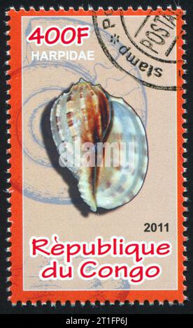 CONGO - CIRCA 2011 : timbre imprimé par Congo, montre coquillage de mer, circa 2011 Banque D'Images