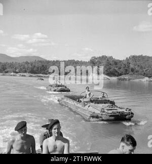 L'Armée britannique en Birmanie 1945 DUKWs sur la rivière Chindwin, janvier 1945. Banque D'Images