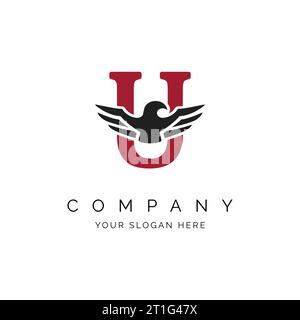 U logo lettre, logo Eagle Wings, Falcon logo modèle illustration vectorielle icône de conception symbole. Alphabet U avec symbole aigle Illustration de Vecteur