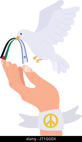 israël et palestine drapeaux en colombe avec la main Illustration de Vecteur