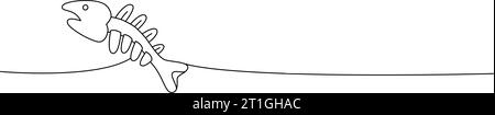 Squelette d'arête de poisson dessin continu d'une ligne. Accessoires pour animaux, jouets pour animaux de compagnie fournit une illustration continue d'une ligne. Illustration de Vecteur