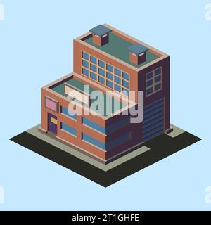 Bâtiment isométrique à plusieurs étages, illustration vectorielle. Illustration de Vecteur