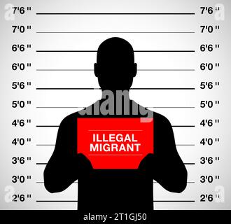 Homme migrant illégal debout sur un fond de prise de vue photo mugshot, illustration vectorielle. Illustration de Vecteur