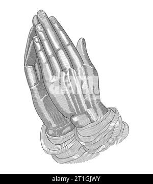 Main de prière, gravure vintage illustration vectorielle de style dessin Illustration de Vecteur