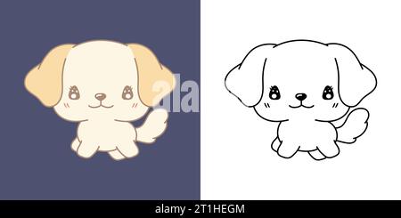 Clipart IsolatedLabrador Retriever multicolore et Noir et blanc. Mignon Cartoon Dog. Illustration de Vecteur