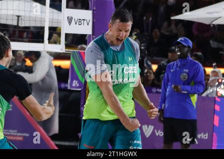 Tlaxcala, Ciudad de Mexico, Mexique. 14 octobre 2023. 13 octobre 2023, Tlaxcala, Mexique : David Schweiner, de Tchéquie, célèbre lors des quarts de finale du Championnat du monde de Beach volley masculin entre la Norvège et la Tchéquie. Le 13 octobre 2023 à Tlaxcala, Mexique. (Image de crédit : © Essene Hernandez/eyepix via ZUMA Press Wire) USAGE ÉDITORIAL SEULEMENT! Non destiné à UN USAGE commercial ! Banque D'Images