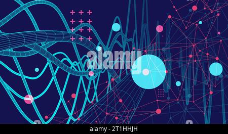 Arrière-plan abstrait vectoriel avec des tuyaux, des lignes et des particules dynamiques filaires. Effet plexus. Illustration de Vecteur