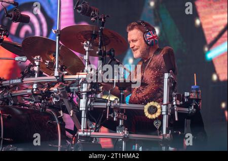 16 juin 2023 : Rick Allen se produit avec DEF Leppard au festival Hellfest Open Air Banque D'Images