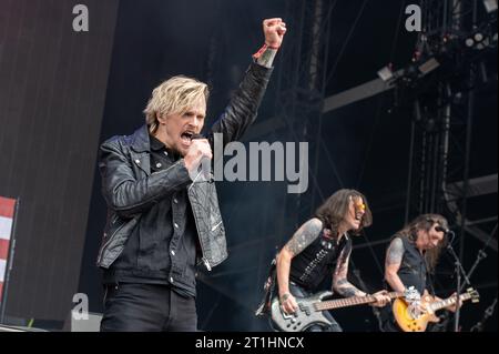 16 juin 2023 : Erik Grönwall de Skid Row se produit au festival Hellfest Open Air Banque D'Images