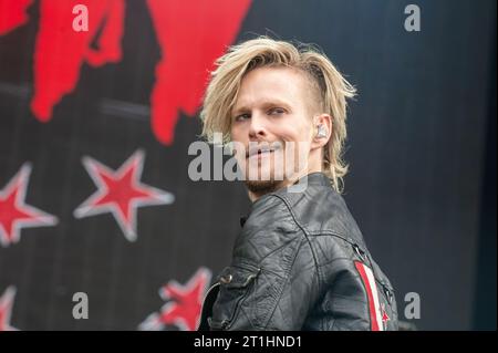16 juin 2023 : Erik Grönwall de Skid Row se produit au festival Hellfest Open Air Banque D'Images