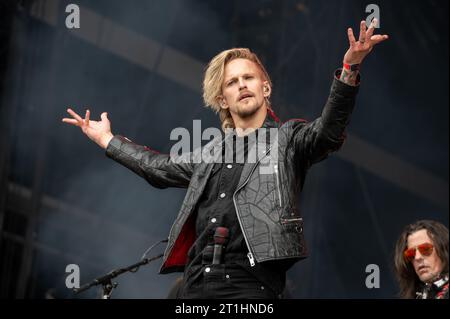 16 juin 2023 : Erik Grönwall de Skid Row se produit au festival Hellfest Open Air Banque D'Images