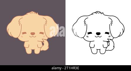 Kawaii Clipart Golden Retriever Dog Illustration et pour Coloriage page. Chien Kawaii drôle. Illustration de Vecteur