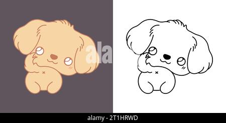 Définir Clipart Golden Retriever Dog Coloriage page et Illustration colorée. Kawaii PET isolé. Illustration de Vecteur