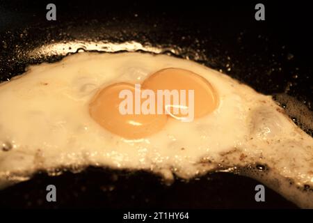 OEUF FRIT avec des jaunes doubles Banque D'Images