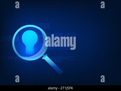 Search Technology Loupe, ampoule et code numérique il se réfère à l'utilisation de la technologie pour trouver des informations et de nouvelles idées. Appliquons-le à Illustration de Vecteur