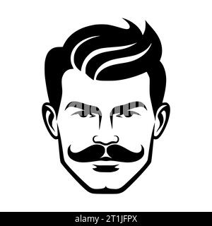 bel homme avec moustache barbershop logo et illustration de mascotte Illustration de Vecteur