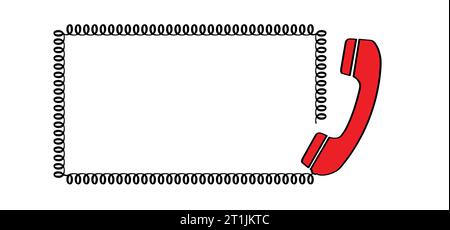 Cartoon vieux combiné noir avec fil. Rouge, récepteurs téléphoniques hot line connectés. Signe de téléphone à main. Conversation téléphonique, appelez-nous ou contactez-nous conce Banque D'Images