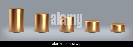 Podium doré. Cylindre doré 3D. Support métallique. Scène Bronze. Socle brillant. Niveau pilier métallique. Base vide. Plate-forme tubulaire ou marchepied. Colum réaliste Illustration de Vecteur