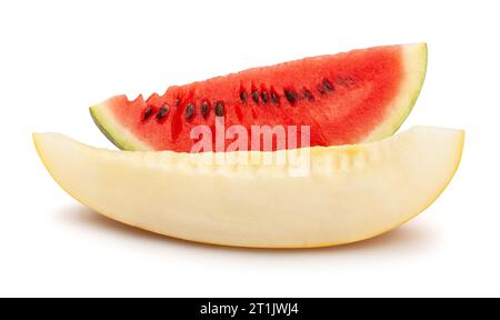 chemin de melon d'eau tranché isolé sur blanc Banque D'Images