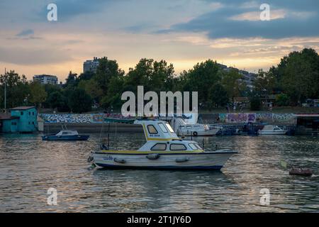 Bateaux ancrés sur le Danube à Zemun, Serbie Banque D'Images