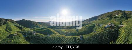 Vue aérienne des collines dans la région de Prosecco de Valdobbiadene Banque D'Images