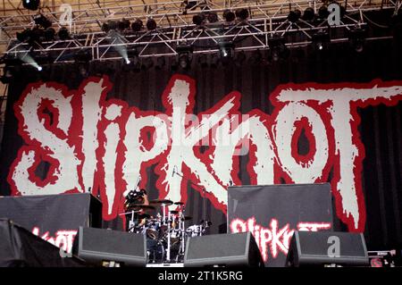 Monza Italie 2000-06-11, logo du groupe Slipknot lors du festival Gods of Metal au Stadio Brianteo Banque D'Images