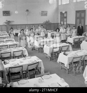 La démobilisation de l'armée britannique sur la salle à manger de l'agent à Tournai de presse Camp composé de serveuses belge. Banque D'Images