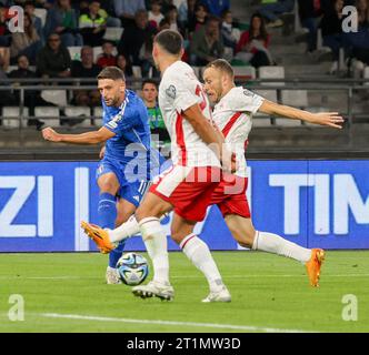 Bari, Pouilles, Italie. 14 octobre 2023. Bari 14/10/2023, pendant le match de football valable pour les qualifications européennes de l'UEFA, entre les équipes nationales d'Italie et de Malte au stade San Nicola à Bari.dans l'image : Domenico Berardi (crédit image : © Fabio Sasso/ZUMA Press Wire) USAGE ÉDITORIAL SEULEMENT! Non destiné à UN USAGE commercial ! Banque D'Images