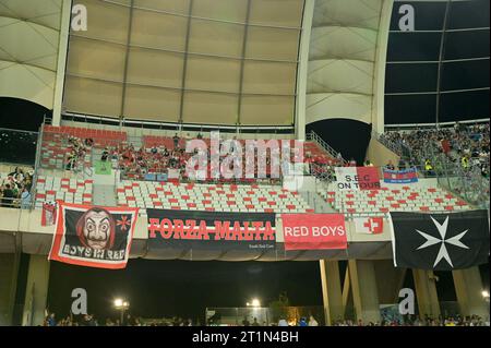 Stadio San Nicola, Bari, Italie. 14 octobre 2023. Qualification du groupe international de football C Euro 2024, Italie contre Malte ; crédit des supporters de Malte : action plus Sports/Alamy Live News Banque D'Images