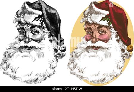 Une illustration de portrait rétro vintage de ce joyeux vieux Saint Nick, le Père Noël. Illustration de Vecteur