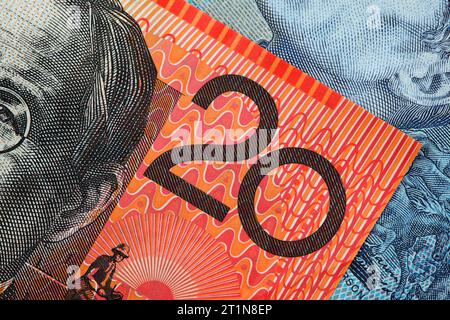 Détail d'un billet australien de vingt dollars. Banque D'Images