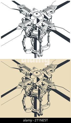 Illustrations vectorielles stylisées du mécanisme du rotor principal de l'hélicoptère Illustration de Vecteur