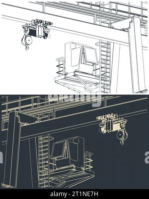 Illustrations vectorielles stylisées de grue de portique en gros plan. Le style des plans Illustration de Vecteur