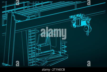 Illustration vectorielle stylisée de grue de portique en gros plan. Le style des plans Illustration de Vecteur