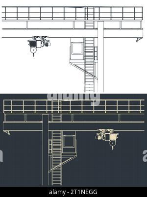 Illustrations vectorielles stylisées de grue de portique en gros plan. Le style des plans Illustration de Vecteur