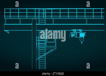 Illustration vectorielle stylisée de grue de portique en gros plan. Le style des plans Illustration de Vecteur