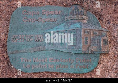 Le panneau le plus à l'est du lieu historique national du Cap Spear à St. John's, Terre-Neuve-et-Labrador, Canada Banque D'Images