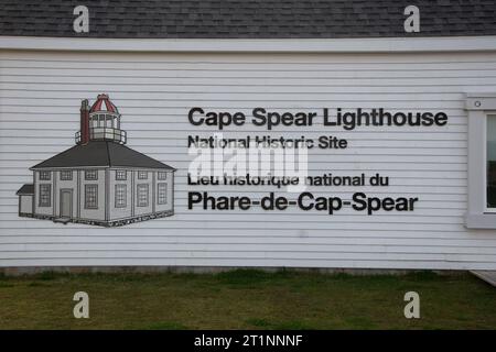 Panneau de bienvenue du lieu historique national du phare de Cape Spear à St. John's, Terre-Neuve-et-Labrador, Canada Banque D'Images