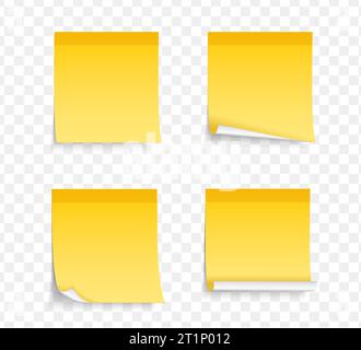 Ensemble de quatre notes collantes jaunes différentes avec des ombres, illustration vectorielle eps10 Illustration de Vecteur