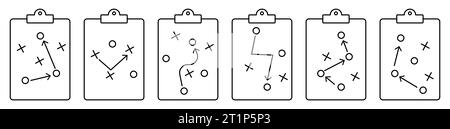 Icônes de plan de jeu du presse-papiers. Conseil de stratégie d'entraîneur de football. Illustration vectorielle isolée sur fond blanc Illustration de Vecteur