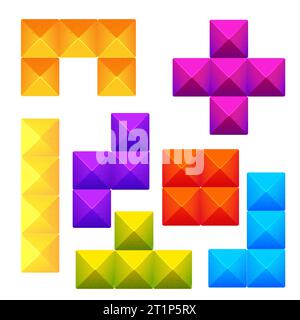 Jeu de briques, blocs colorés jeu de logique clasique, puzzle dans le style de bande dessinée isolé sur fond blanc. Formes créatives détaillées. Illustration vectorielle Illustration de Vecteur