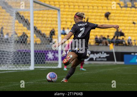 Wellington, Nouvelle-Zélande. 15 octobre 2023. Julia Grosso (7, Melbourne City) avec le ballon approche le but. Wellington Phoenix contre Melbourne City. Women's A-League. Wellington. Nouvelle-Zélande. (Joe SERCI/SPP) crédit : SPP Sport Press photo. /Alamy Live News Banque D'Images