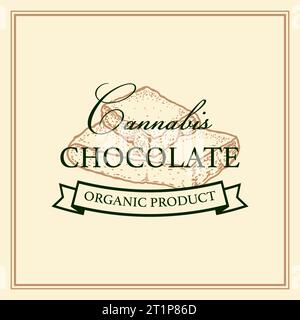 Conception d'emballage de chocolat de cannabis. Modèle de logo marijuana avec des éléments dessinés à la main. Illustration vectorielle dans le style d'esquisse Illustration de Vecteur