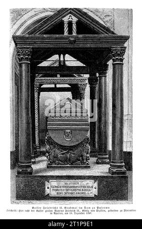 Tombe de Frédéric II empereur romain germanique dans la cathédrale de Palerme, Sicile, 13e siècle Banque D'Images