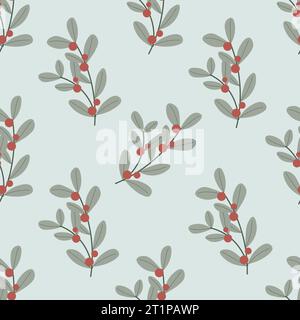 Branche décorative de motif sans couture de Noël avec des feuilles et des baies rouges. Parfait pour le papier cadeau saisonnier, textile, design de célébration. Vector illustr Illustration de Vecteur