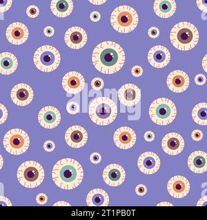 Halloween motif sans couture de globes oculaires colorés. Pour toile de fond, papier d'emballage, tissu, papier peint, impressions de mode. Illustration vectorielle Illustration de Vecteur